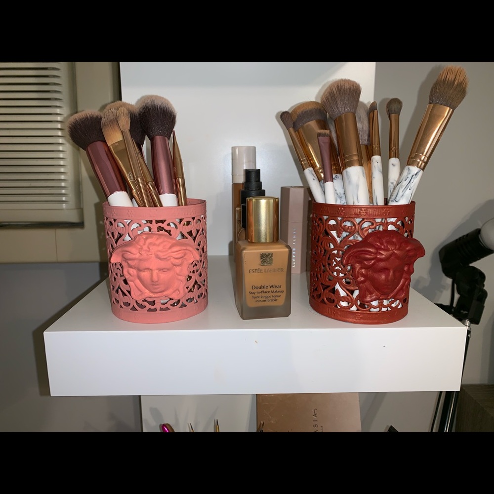Pink Versace makeup brush holder